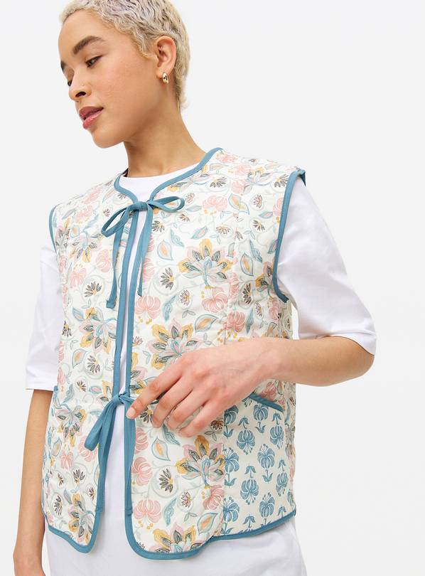 Cream Floral Tie-Front Quilted Waistcoat S